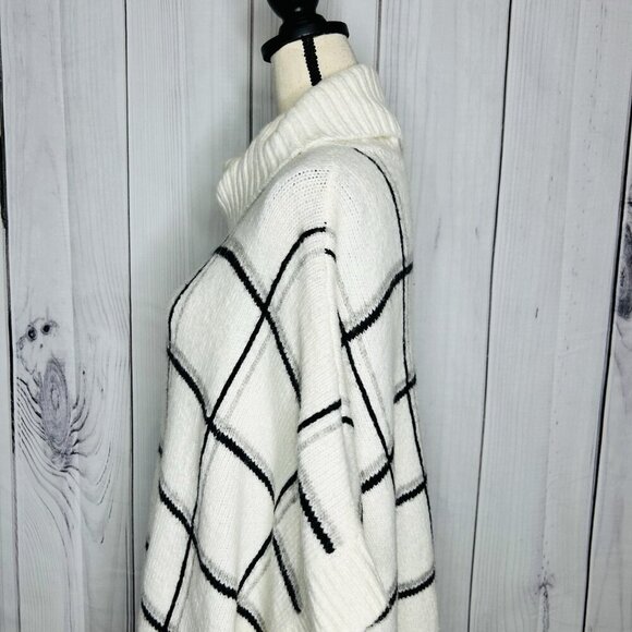 Lands' End Poncho Sweater Sz  L / XL Wool Alpaca Blend Cowl Neck Oversized White - Picture 6 of 10